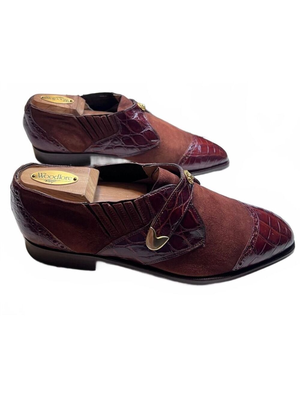 David Eden Italian Suede & Alligator Single Strap Monk Shoes Y2K Men Size 10 - Picture 4 of 9